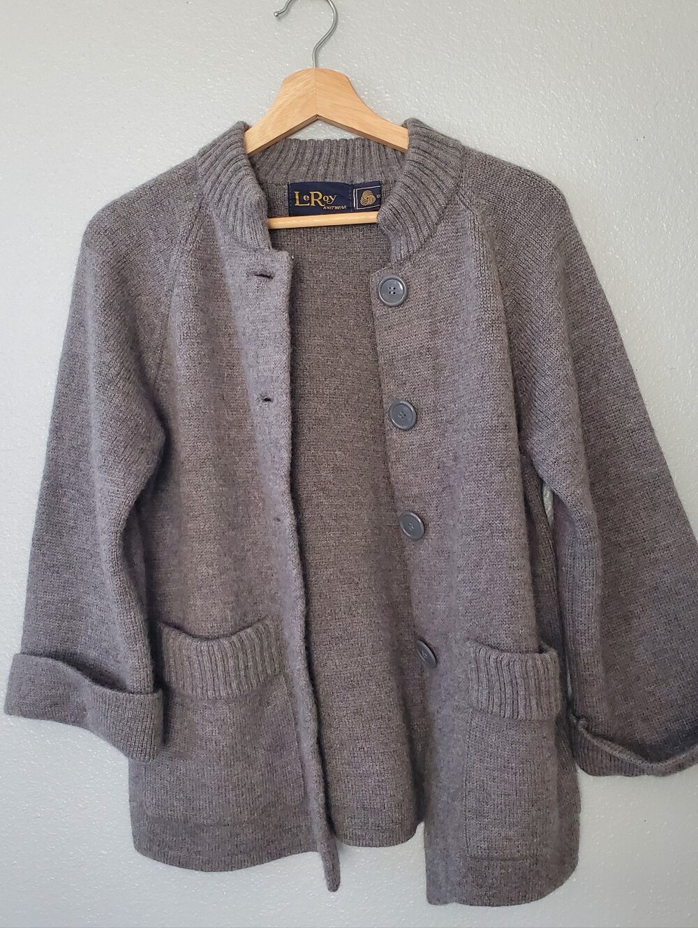 LeRoy Women's Vintage 100% Wool Button-Front Knit Jacket